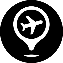 Icône noire d’un avion dans un repère de géolocalisation - aéroport