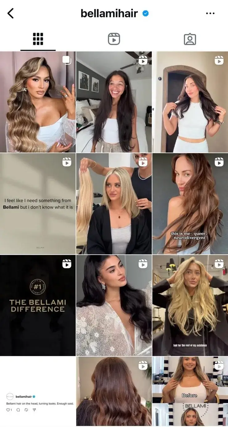 Stratégie Instagram Bellami Hair – Résultats extensions avant/après