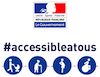 Logo officiel #accessibleatous avec pictogrammes d’accessibilité et drapeau français